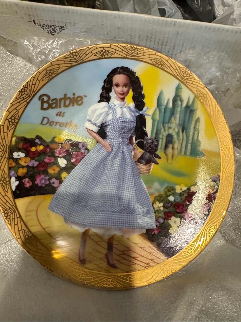 Barbie Blue Gingham Dorothy Plate with Gold Rim wizard of oz vintage collectible